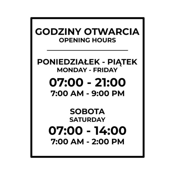 Naklejka Godziny Otwarcia | WGO22