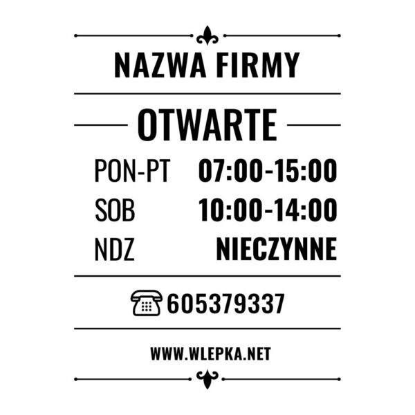 Naklejka Godziny Otwarcia | WGO25