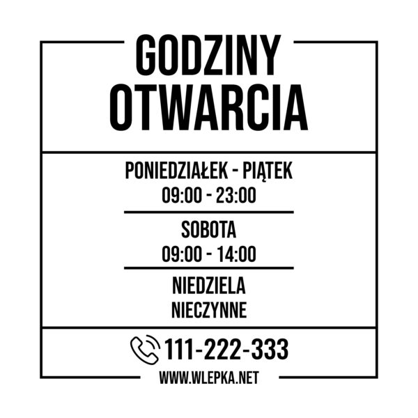 Naklejka z Godzinami Otwarcia | WGO33